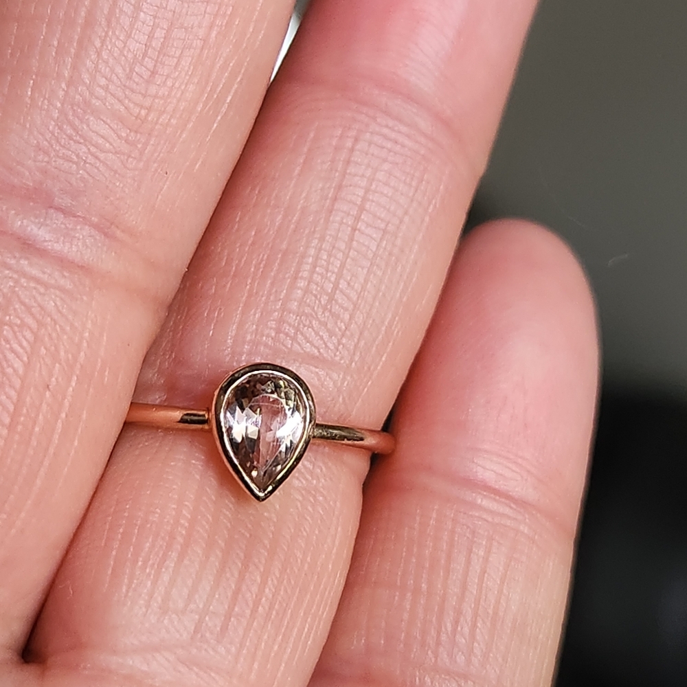 Rose gold 14k  Morganite Pear Ring Size 7.5 Solid Gold
